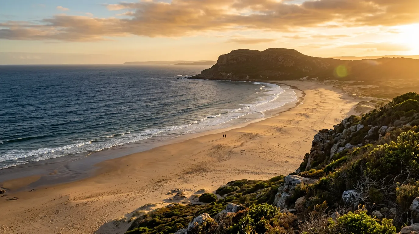 Robberg peninsula and beach at golden hour, Plettenberg Bay, South Africa