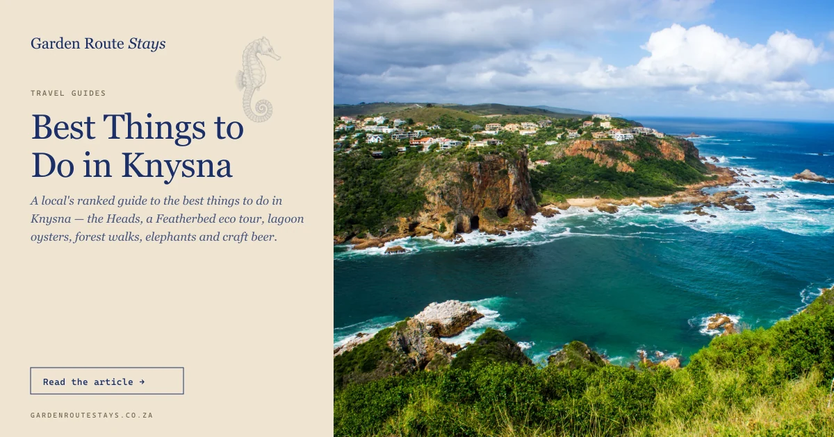 Aerial view of the Knysna Heads — the cliffs and a cove where the lagoon meets the Indian Ocean
