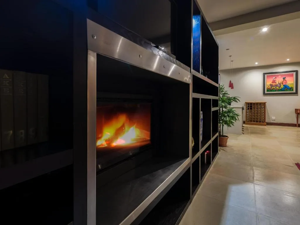 Modern lounge with electric fireplace and entertainment unit
