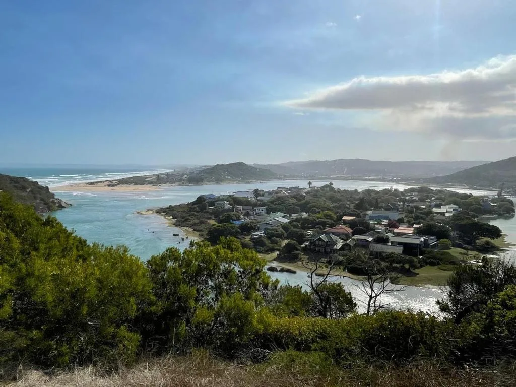 Panoramic coastal view of Great Brak River lagoon and surrounding hills