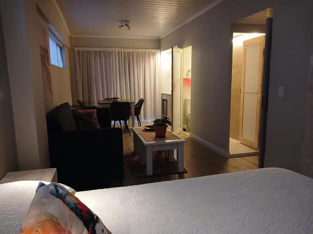 Spacious studio bedroom with lounge area and open-plan layout visible