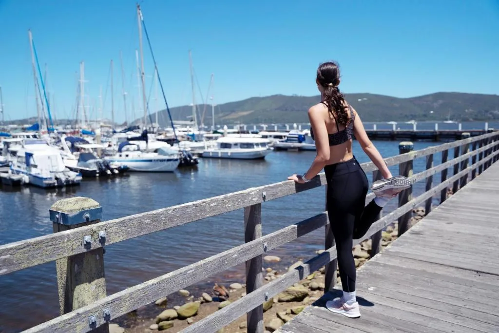 Marina harbor with sailboats and mountains visible in distance