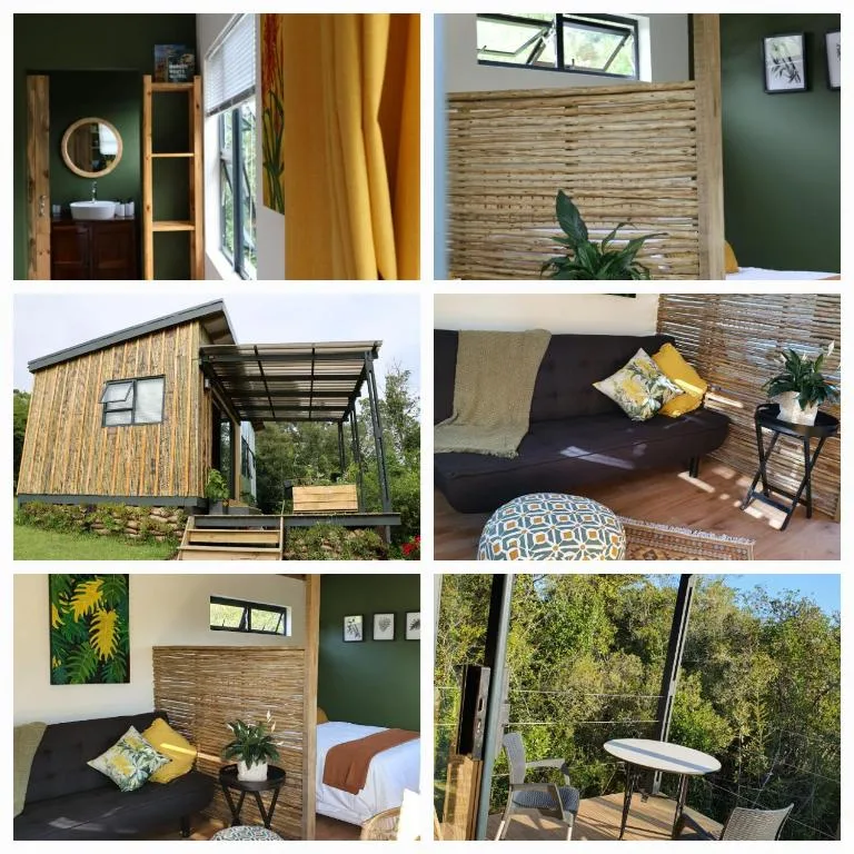 Interior collage showcasing cabin decor, furniture, and design elements