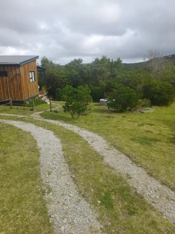 Modern wooden cabin with gravel driveway set in lush green countryside