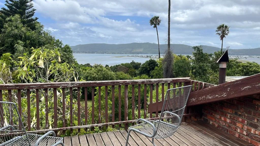 Knysna Heads and lagoon vista from elevated garden Route property deck