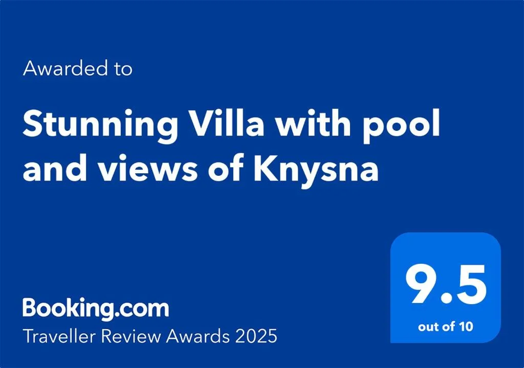 Booking.com award certificate for stunning villa with pool and Knysna views