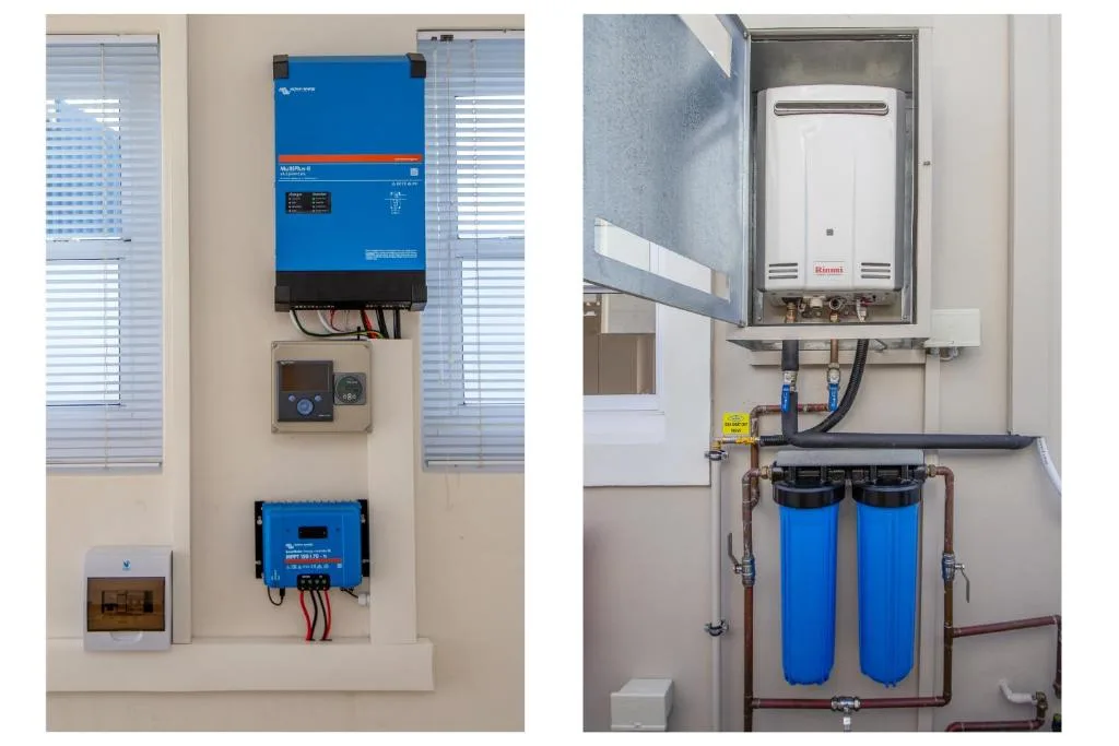 Solar inverter and water filtration system installation on wall
