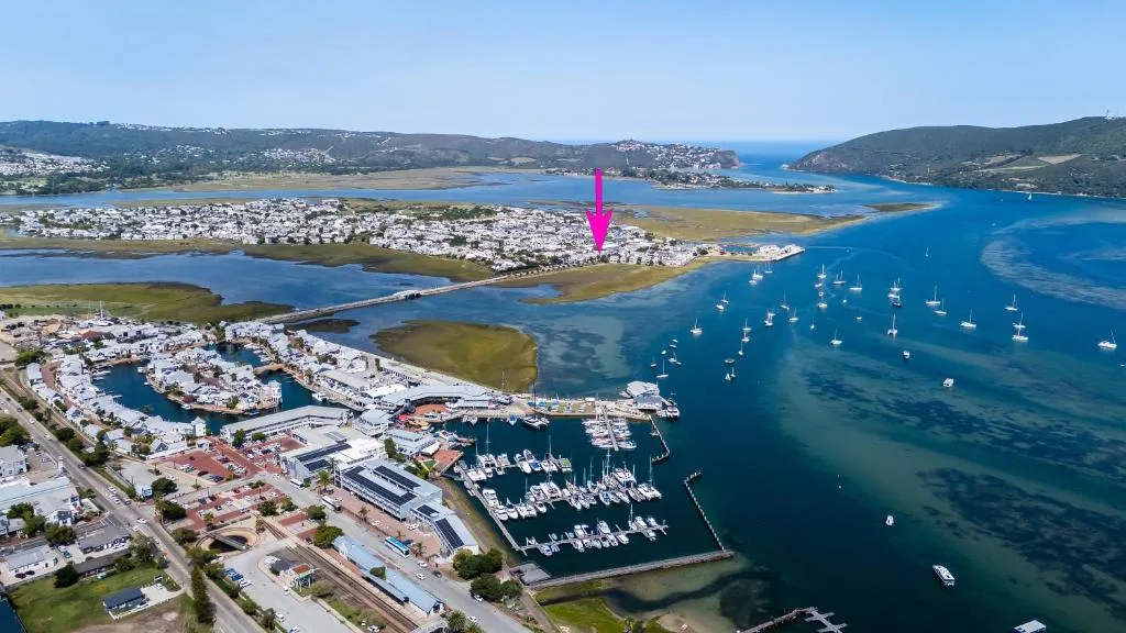 Aerial view of Knysna Heads, marina, lagoon, and surrounding coastal landscape