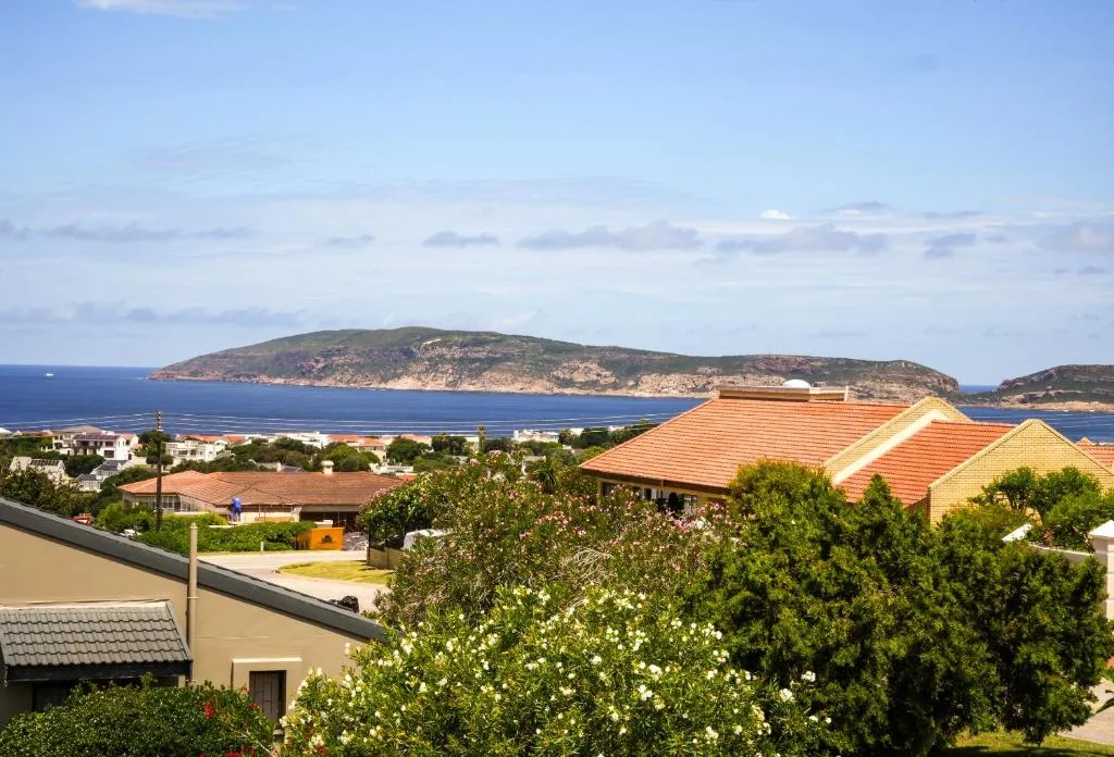 Panoramic coastal view of Plettenberg Bay with rocky headlands and blue ocean