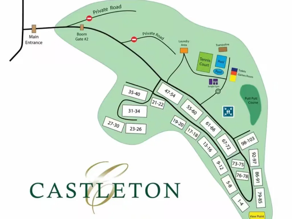 Property map showing Castleton accommodation layout with unit locations and amenities