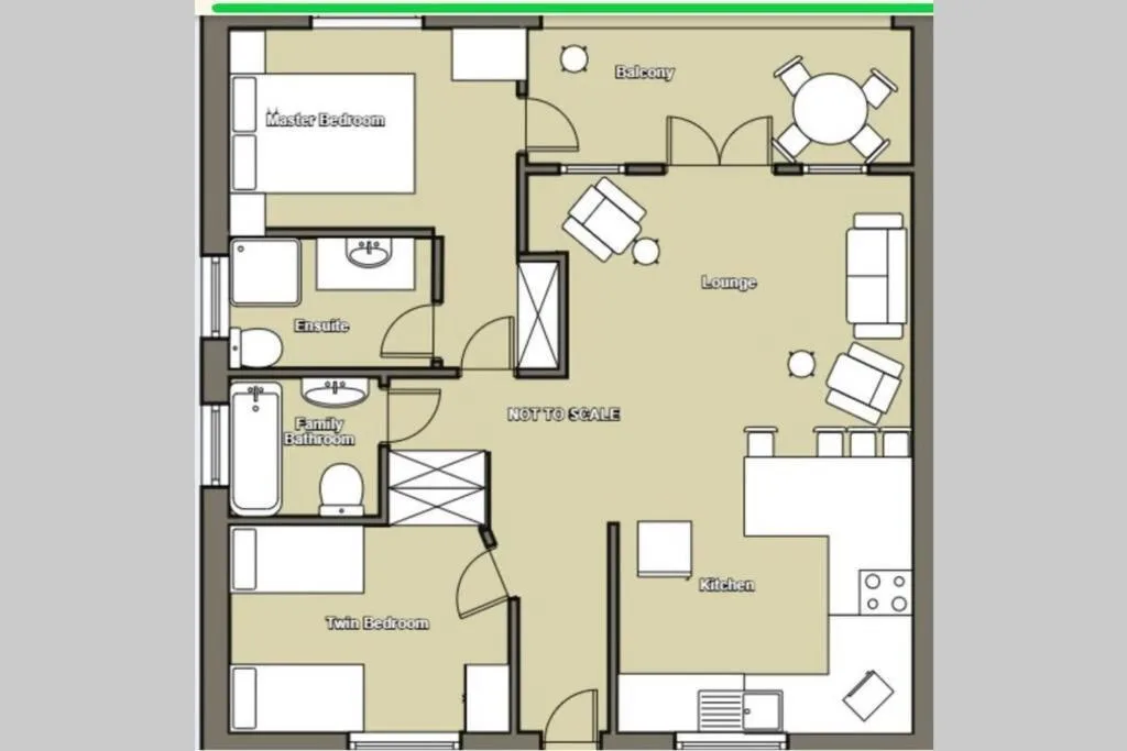 Floor plan layout showing rooms and furniture arrangement for apartment