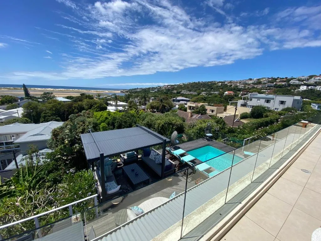 Panoramic view of Plettenberg Bay lagoon and coastline from elevated property position
