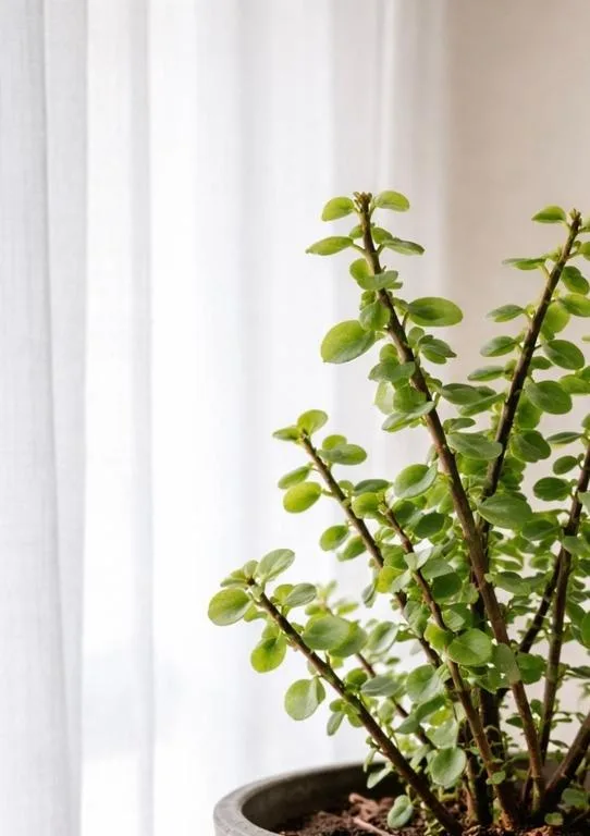 Potted succulent plant with green leaves on windowsill indoors