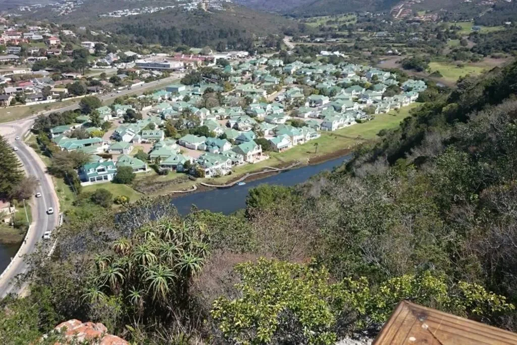 Aerial view of Riverclub estate with green roofs and river below