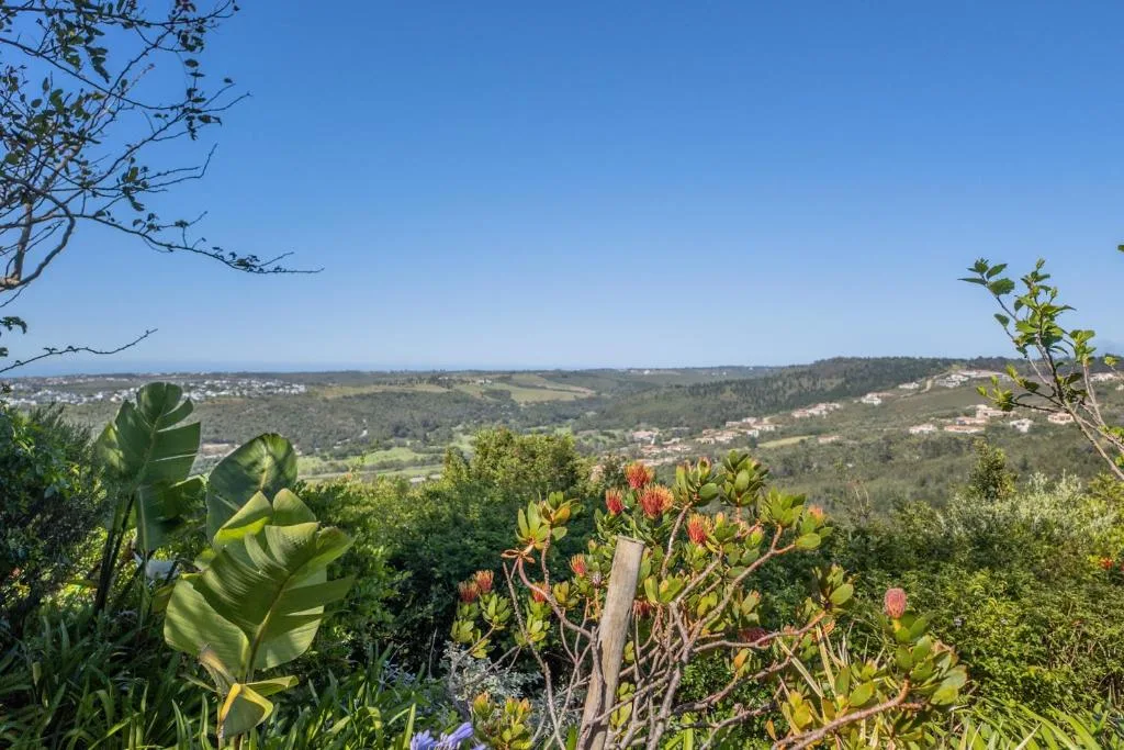 Expansive panoramic vista of lush green valleys and coastal landscape
