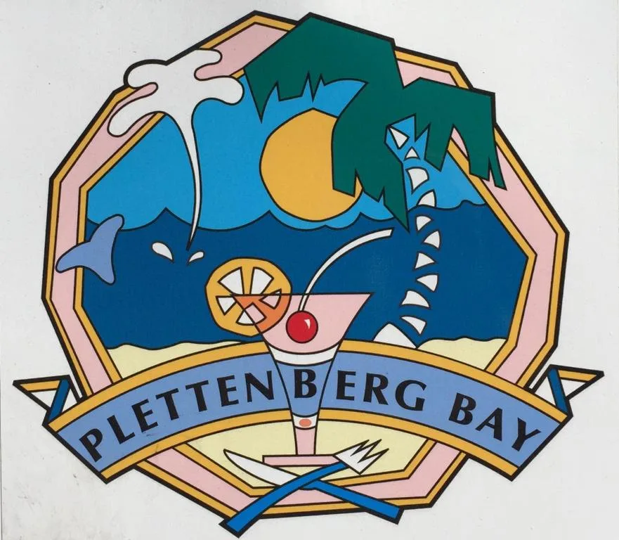 Colorful Plettenberg Bay logo with coastal and cocktail imagery