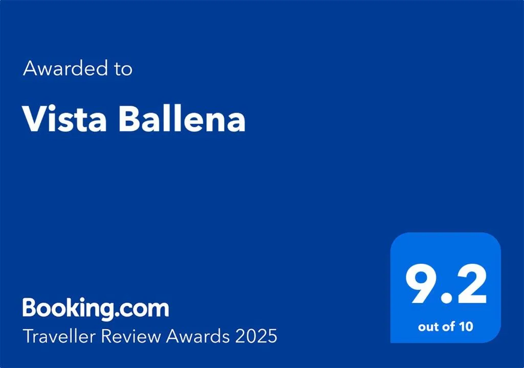 Booking.com award certificate for Vista Ballena with 9.2 rating
