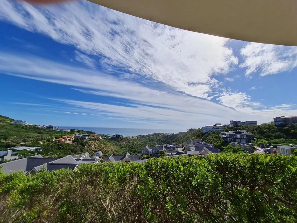 Panoramic coastal view over Sedgefield with ocean, green hills, and residential properties