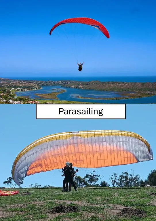 Aerial view of Sedgefield's lagoon and coastline with paragliding activity