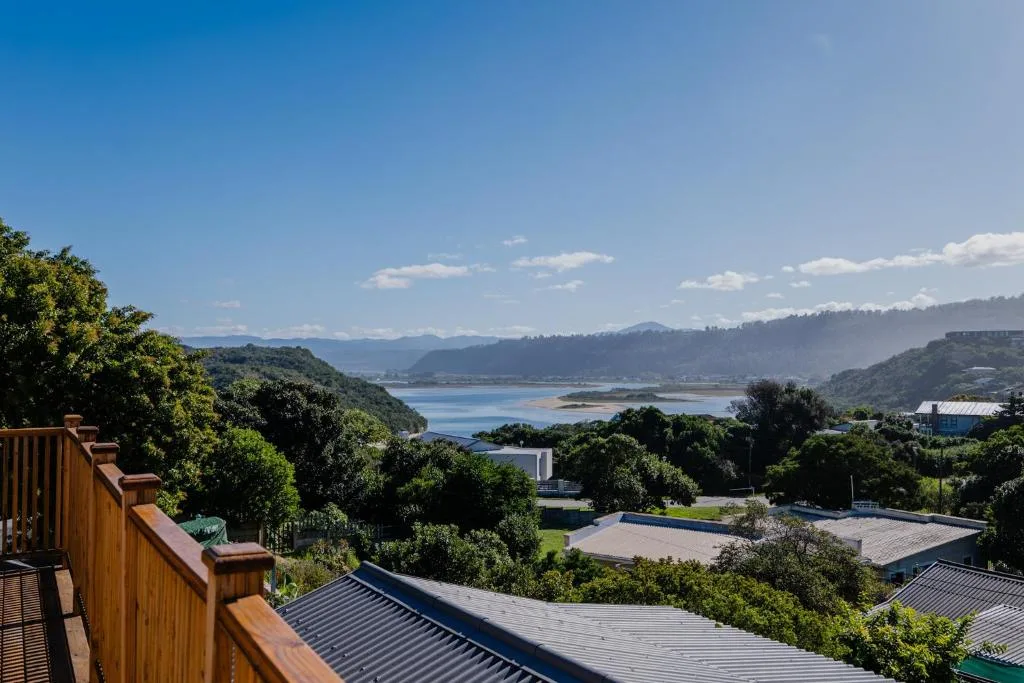 Scenic lagoon and mountain vista from elevated deck lookout