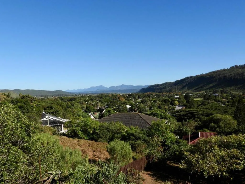 Scenic mountain and valley vista with lush vegetation and distant peaks