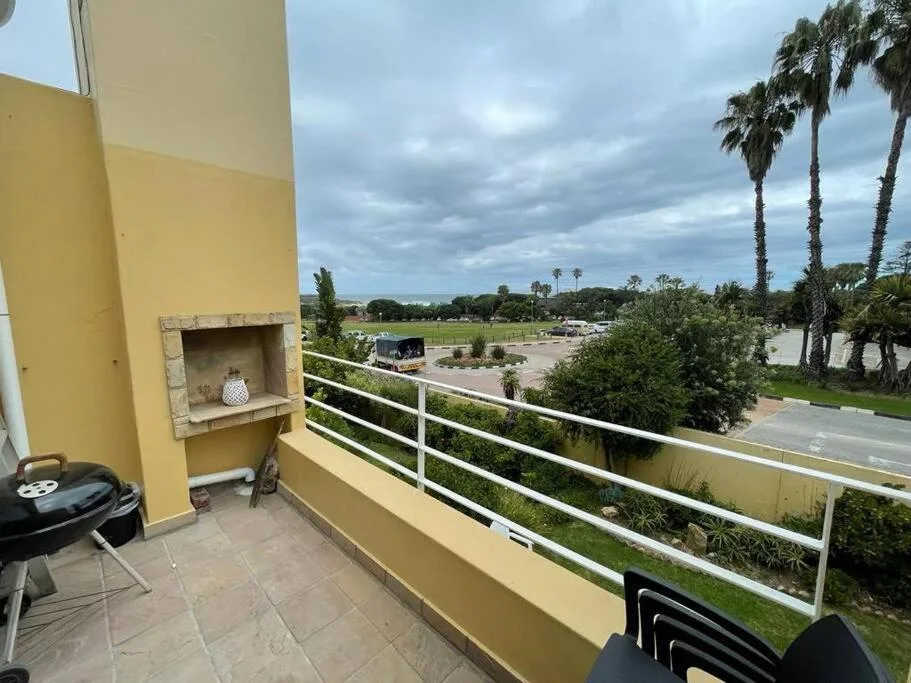 Expansive garden route landscape with palm trees and distant water views