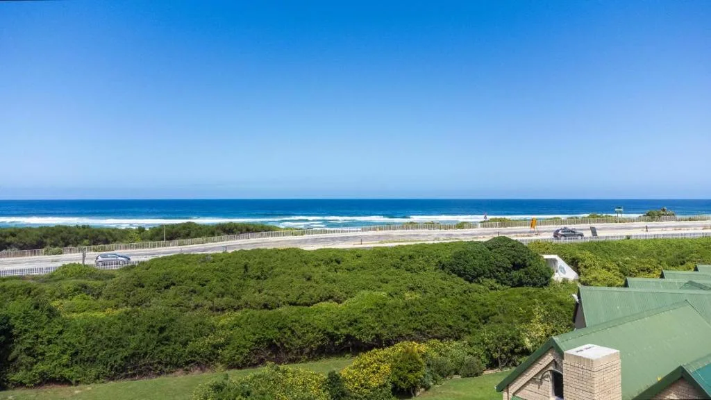 Ocean and beach vista with coastal vegetation and road from property